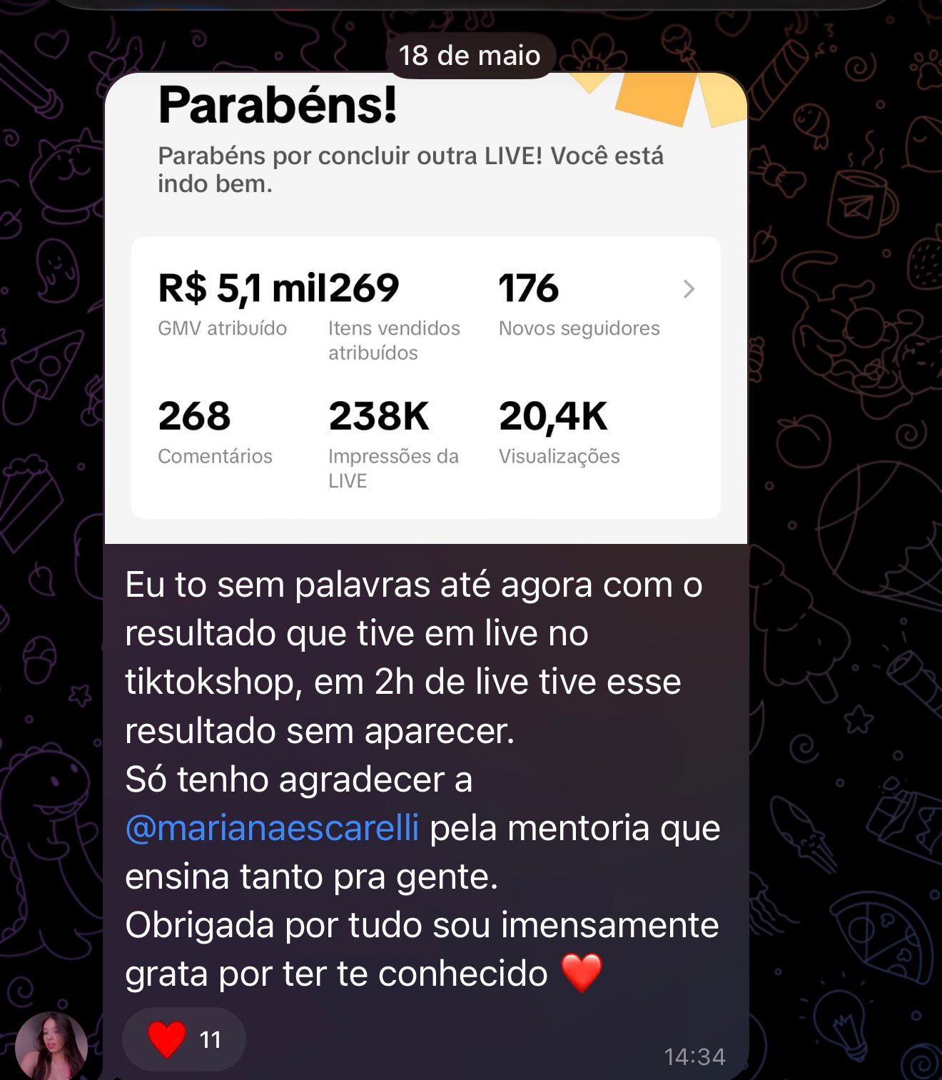 Aluna fez R$5.100 em 2 horas de live no TikTok Shop